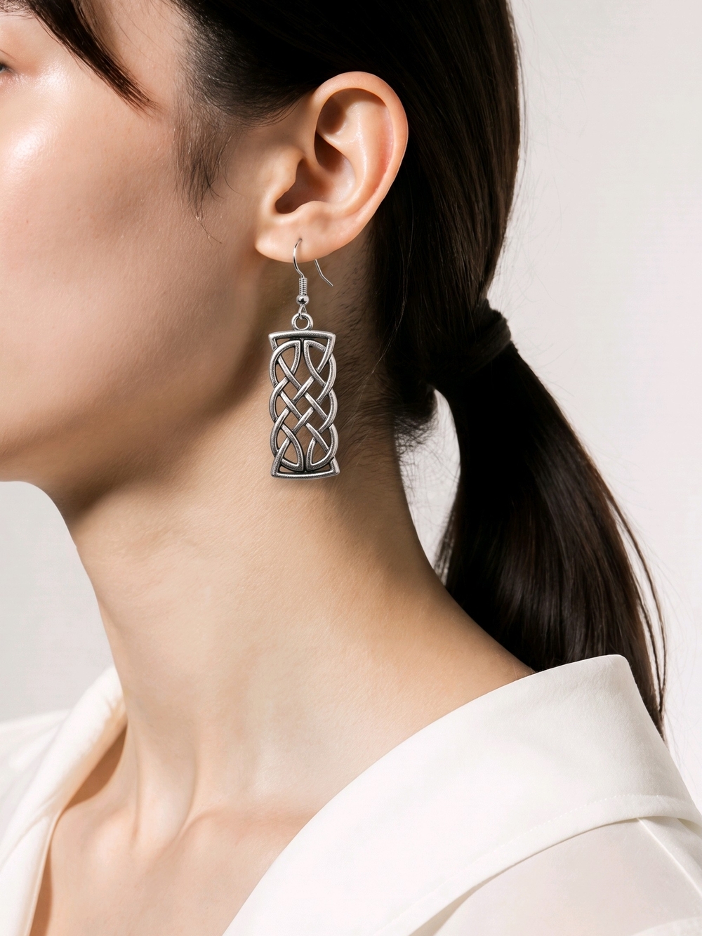 Celtic Knot Drop Earrings in Silver-Tone